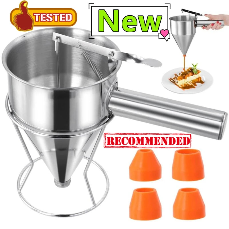 1200/600ml Stainless Steel Funnel Dispenser with Rack Cupcake Pancake Batter Maker Octopus Fish Ball Home Kitchen Baking Tools.