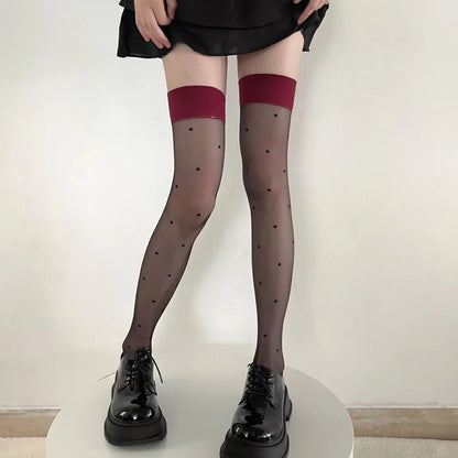 Women's Stockings Dot Printed Transparent Thigh High Stockings Lolita Cute Nylon Stockings for Girls Cosplay Fashion Long Socks.