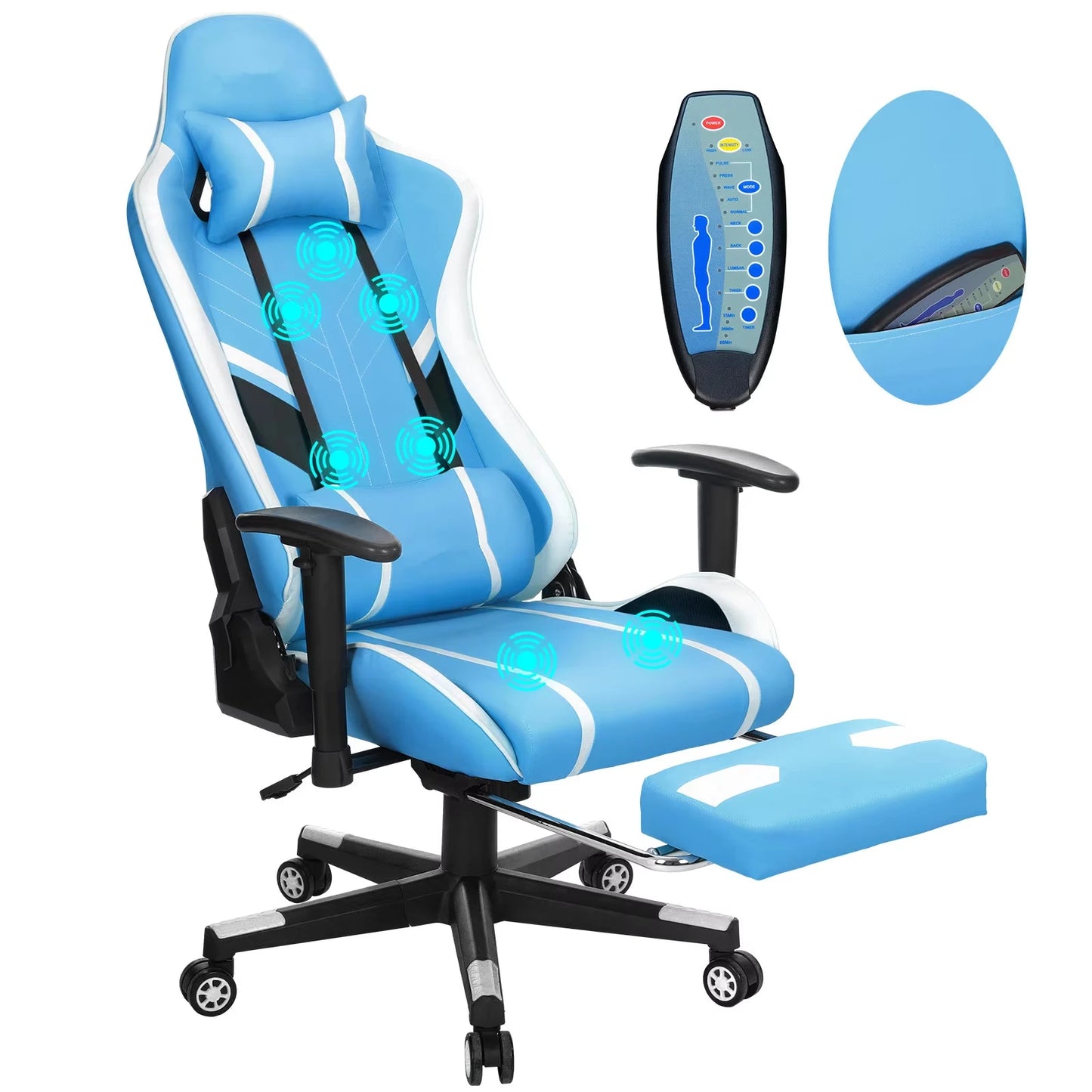 Massage-Gaming-Stuhl, 7-Punkt-Sitzhöhe, ergonomischer Bürostuhl mit Fußstütze und Lordosenstütze, GC-RC03 Stühle