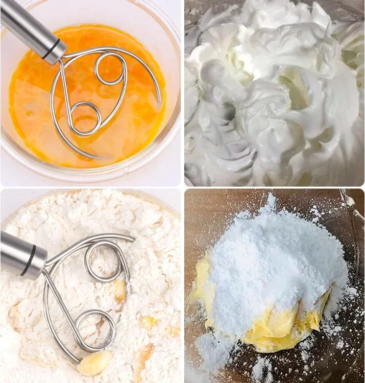 Cake Tools Danish Dough Whisk Stainless Steel Dutch Bread Dough Hand Mixer Wooden Handle Kitchen Baking Tools Artisian Blender.