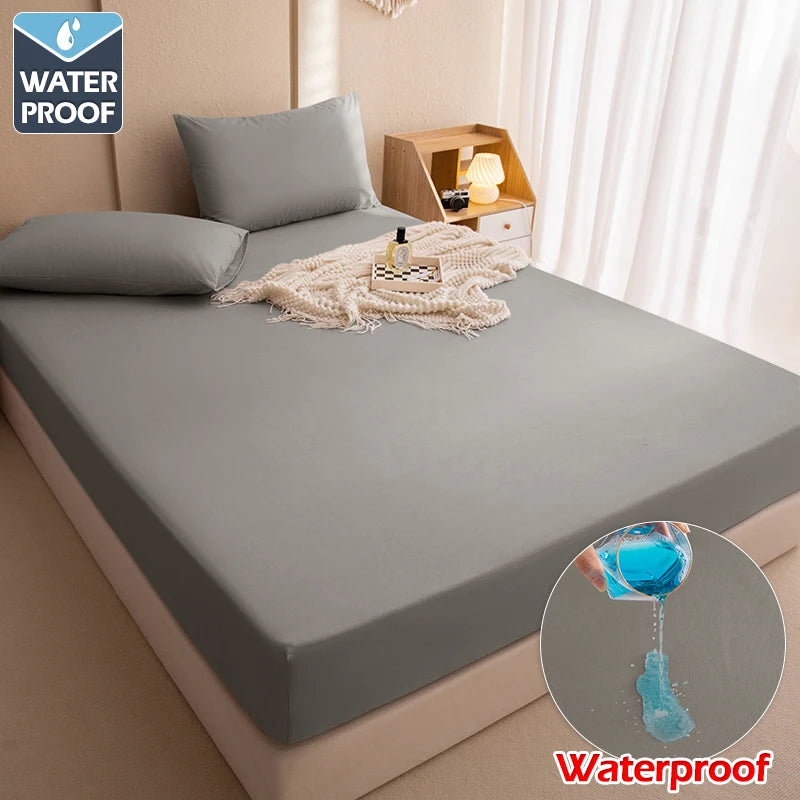 Safe Waterproof Mattress Cover Soft Comfortable Breathable Bed Cover With Elastic Band Fit Machine Washable Single Double Size