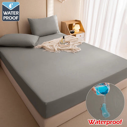 Safe Waterproof Mattress Cover Soft Comfortable Breathable Bed Cover With Elastic Band Fit Machine Washable Single Double Size