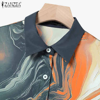 ZANZEA Fashion Women Two Pieces Sets Long Sleeve Lapel Shirt Wide Leg Pant Sets 2PCS Holiday Outfits Casual OL Work Tracksuits.