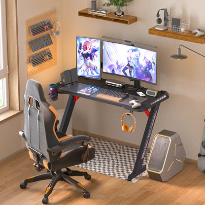 140 cm extra große dynamische RGB-LED-Leuchten, Gaming-Schreibtisch, robust, für Zuhause, Büro, PC, Computertisch, Gamer-Tisch, Metallbeine