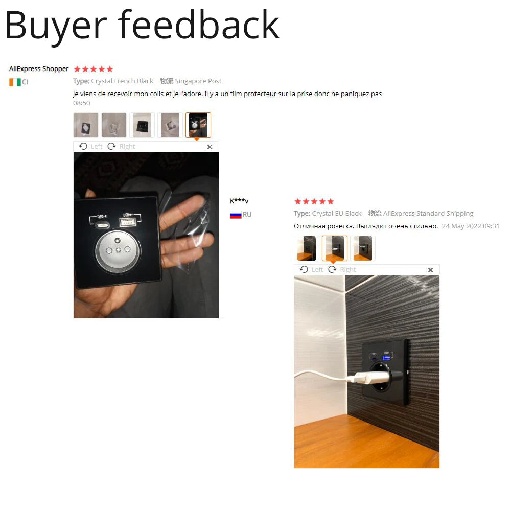 Coswall Typ-C-Schnittstellensteckdose, Vollspiegel, Kristallplatte, schwarze Wand, EU, Russland, Spanien, französische Standardsteckdose mit USB-Ladeanschluss.