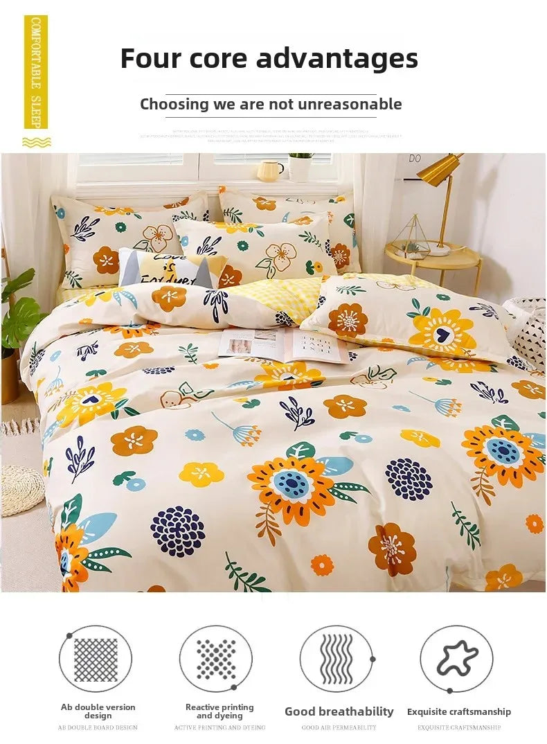 New Comfortable Soft Skin-friendly Cotton Aloe Vera Cotton Four-piece Set Active Cotton Bedding Sheet Quilt Cover.
