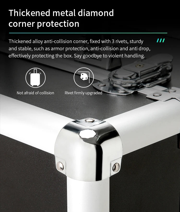 TravelRolling Makeup Train Case Large Capacity Cosmetic Trolley, Aluminum Professional Travel Case with Key.