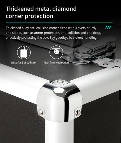 TravelRolling Makeup Train Case Large Capacity Cosmetic Trolley, Aluminum Professional Travel Case with Key.