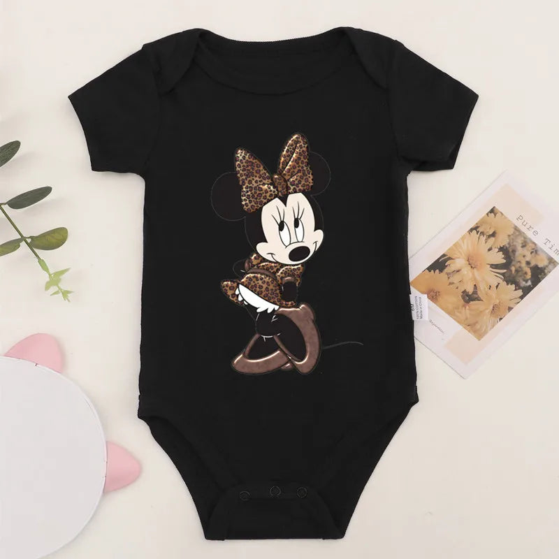 Niedliche Leopard Minnie Maus Disney Newbron Bodys Baby Kleidung Sommer Kurzarm Baumwolle Minnie Kawaii Stram pler Overall.