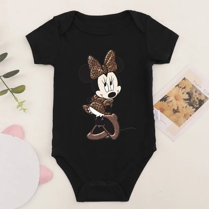 Niedliche Leopard Minnie Maus Disney Newbron Bodys Baby Kleidung Sommer Kurzarm Baumwolle Minnie Kawaii Stram pler Overall.