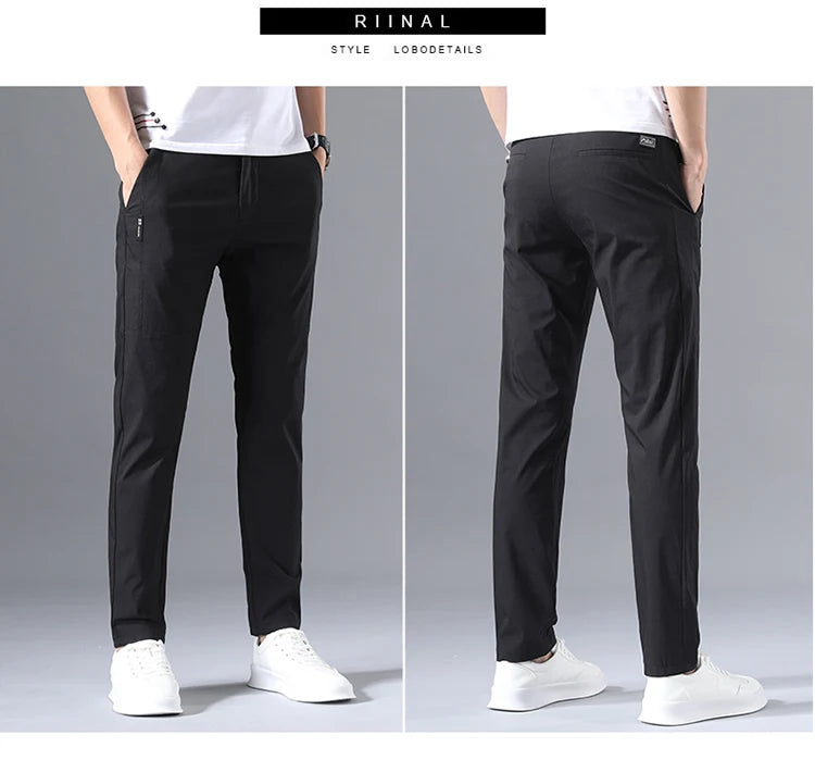 2025 Men's Casual Pants Slim Fit Stretch Classic Chino Trouser Male Stretch Elastic Korean Summer Dress Ice Light Thin Business.
