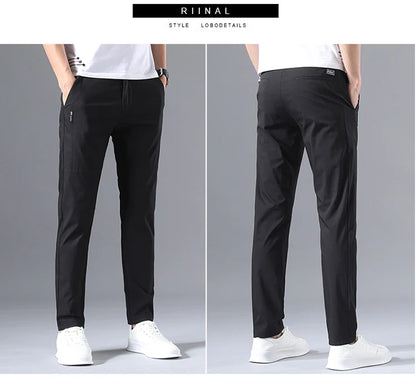 2025 Men's Casual Pants Slim Fit Stretch Classic Chino Trouser Male Stretch Elastic Korean Summer Dress Ice Light Thin Business.