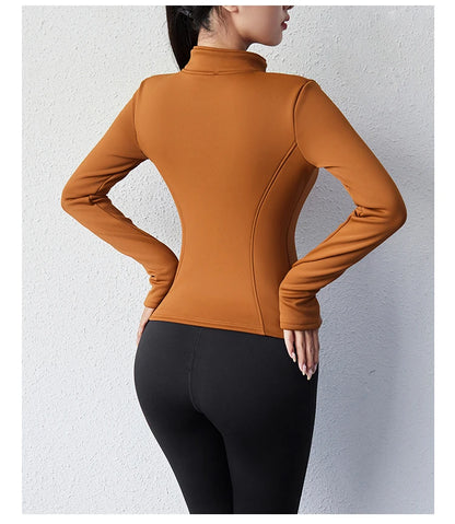 Damen Winter-Fleece-Yoga-Jacke mit durchgehendem Reißverschluss, langen Ärmeln, Workout, Activewear, Sport-Fleece-Yoga-Jacke mit Daumenloch.