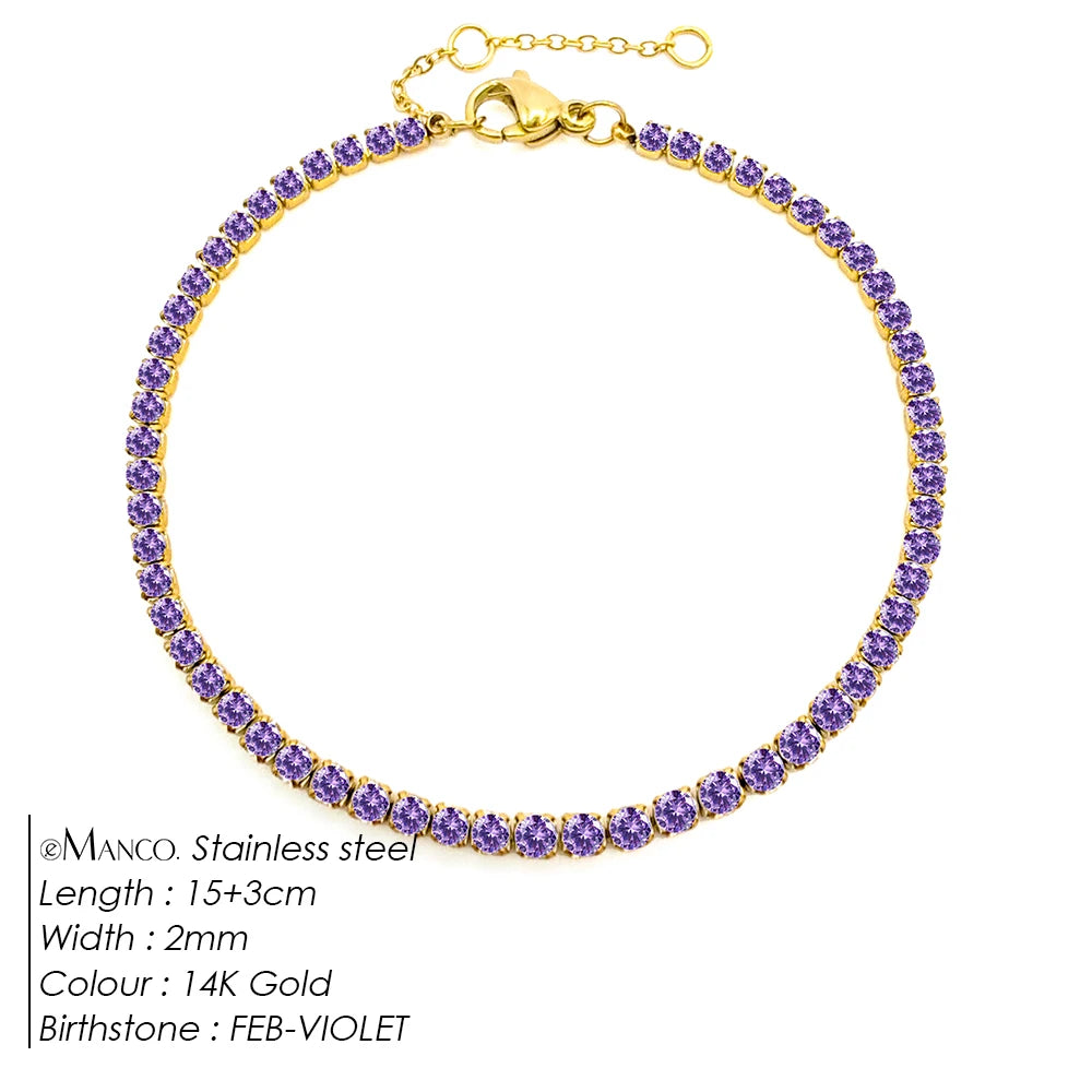 eManco Stainless Steel Gold Plated Sparkling Bracelet High Quality White Zirconia Single Row Simple Accessory For Girls.