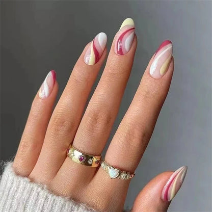 24Pcs Manicure Wearable Fake Nails Ballerina Removable Coffin Fake Nails Finished Women Girls Almond False Nails Art Decoration