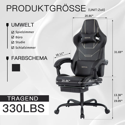 WOTSTA Gaming Chair Ergonomischer Gaming Chair Bürostuhl mit Fußstütze Racing Computerstuhl Höhenverstellbar Gepolstert Computerst