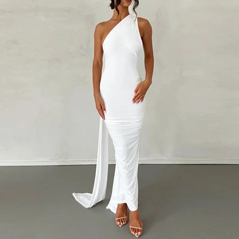 Neon Y2K Kleidung eine Schulter ärmellose rücken freie geraffte figur betonte Maxi kleider für Frauen Club Geburtstags feier Abend Abschluss ball.