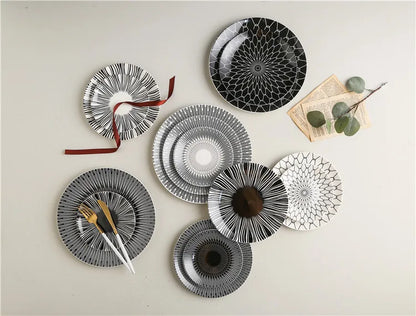 Geometric Design Gold Plating Meal Plate Porcelain Kitchen Dinner Plates Ceramics Food Tray Salad Dish 6/8/10 Inch 1Pcs.