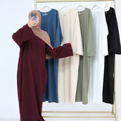 2024 Winter Dubai Women Corduroy Abaya Dress Ramadan Eid Arabic Modest Muslim Clothing Islam Party Jalabiya Fashion Turkey Robe.