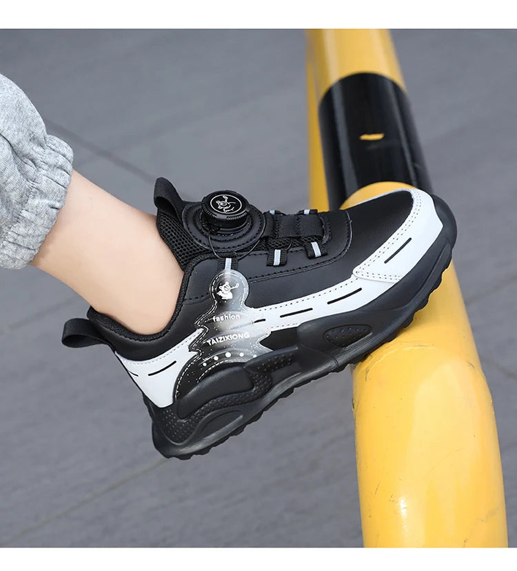 Boys Anti-Slip Waterproof Leather Running Shoes Outdoor Sports Walking Shoes Comfort Kids Sneakers For Autumn Winter 5-16 Years