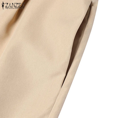 ZANZEA Street Fashion Elegant Womens Jumpsuits Sqaure Neck Short Sleeve Fitted Waist Wide Leg Pant Overalls Summer Streetwear