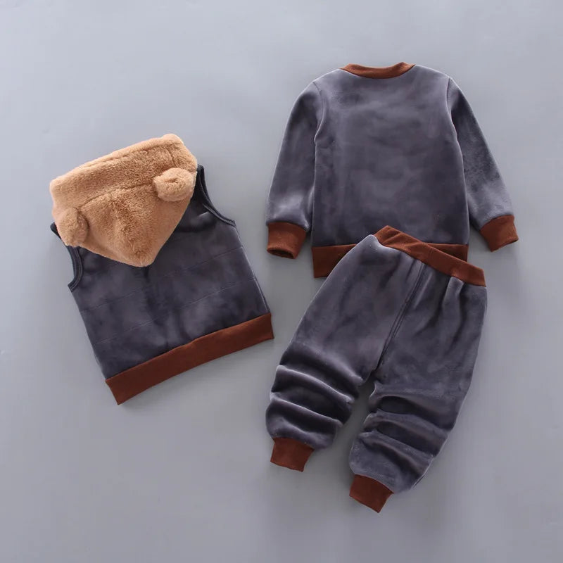 3PCS Winter Autumn Toddler Baby Boys Girls Clothes Baby Sweaters Coat +Pants +Hooded Vest Outfit Set Infant Warm Clothing Suits.