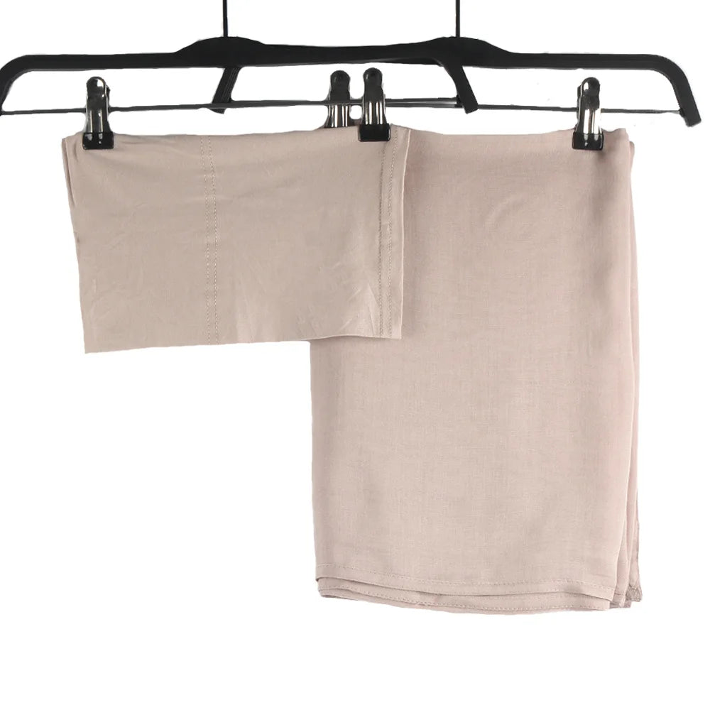 2pcs Set Modal Hijabs with Underscarf Caps Rayon Cotton Shawls for Women Plain Scarf Big Size Headscarf Islamic Turban Headband