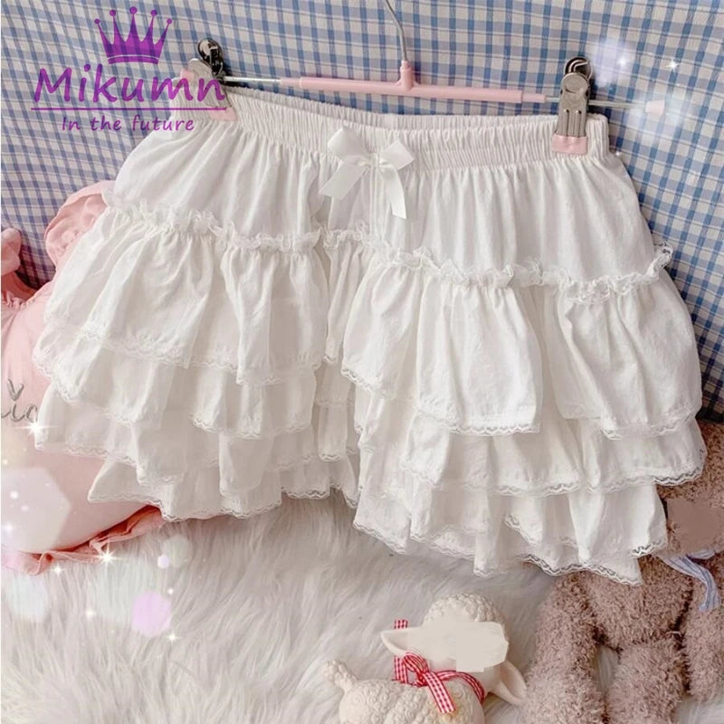Mikumn Harajuku Japanese Lolita Kawaii Jk Bloomers Women Sweet Lace Ruffles Cotton Pumpkin Pants Y2k Girls Cute Shorts Skirts.