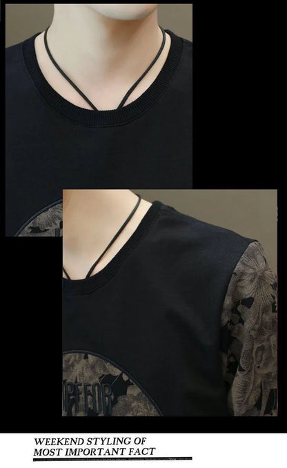 Men's Spring Autumn New Printing Patchwork Sweatshirts Long Sleeve O-Neck Loose T Shirt Tops Fashion Trend Men Clothing.