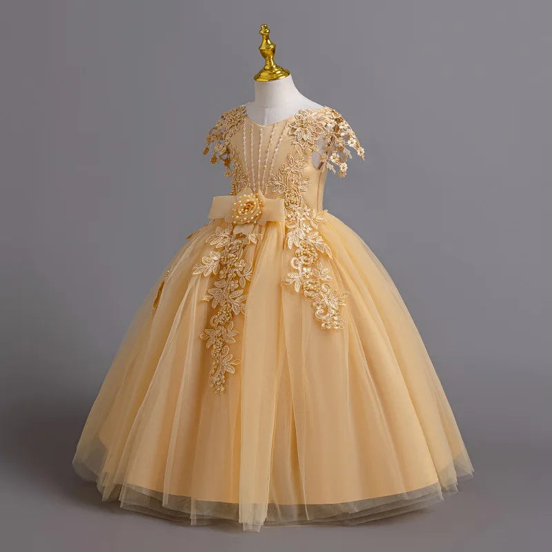 Prinzessin Mädchen Kommunion Geburtstags feier Tanz Leistung Pailletten schwarz Kleid Mädchen Hochzeit Brautjungfer Party Langarm Kleid.