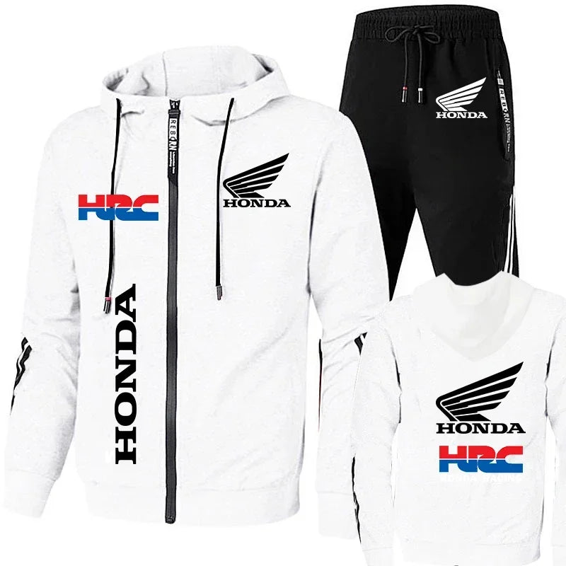 Honda Hoodie Sets Men's Clothing Honda Red Wings And HRC Logo Print Tracksuit Men Autumn Zip Up Hoodies+Pant Sets Men Honda Coat.