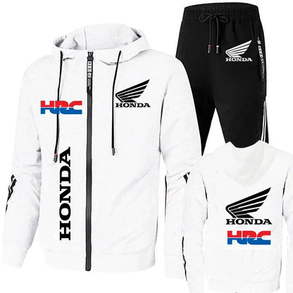 Honda Hoodie Sets Men's Clothing Honda Red Wings And HRC Logo Print Tracksuit Men Autumn Zip Up Hoodies+Pant Sets Men Honda Coat.