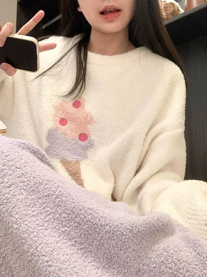 Kawaii Hello Kitty Pajamas Girl Sanrio Long-Sleeved Loungewear Sweet Young Student Girl  Warm Home Clothes Sleepwear Set