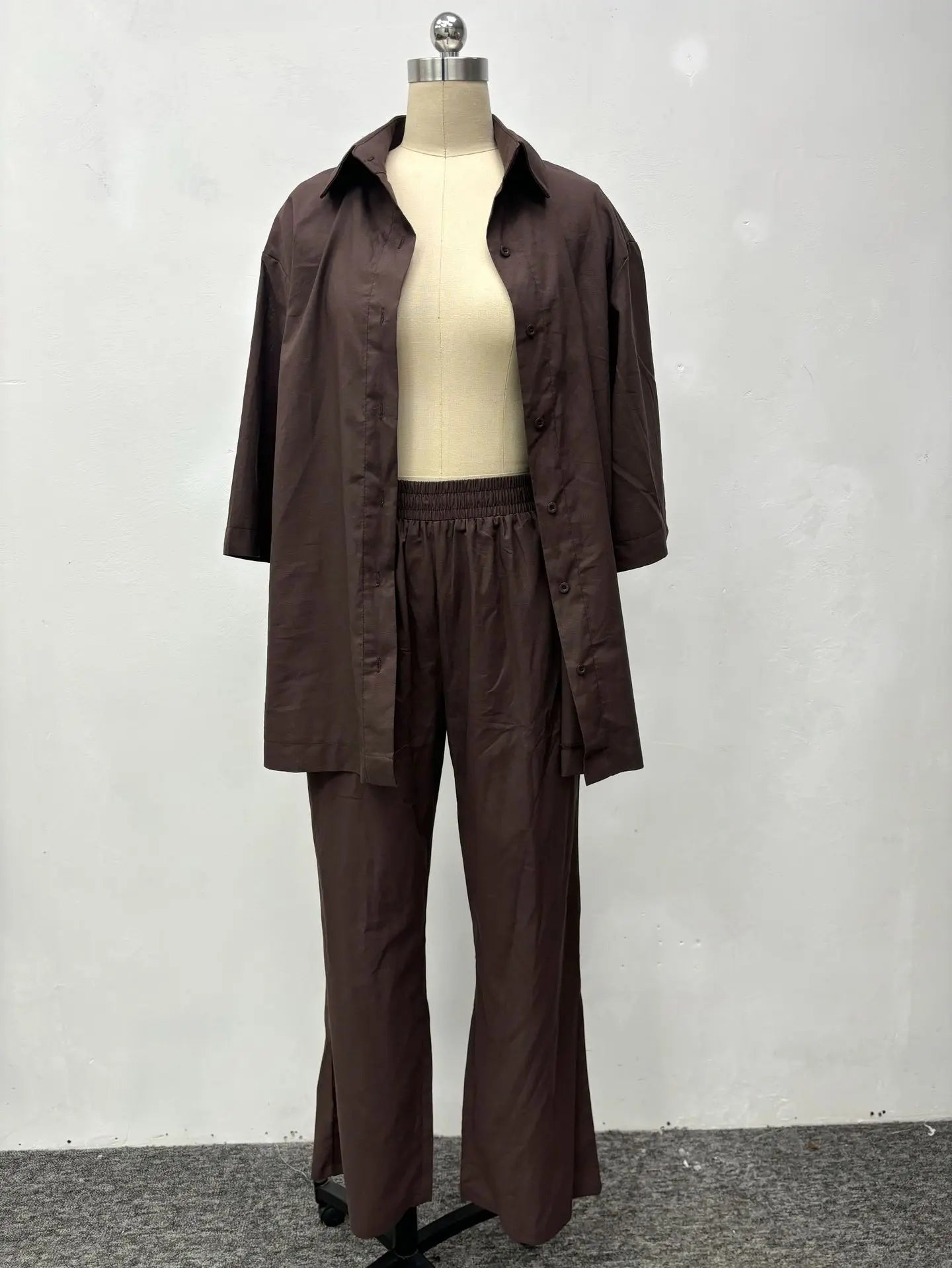 Cotton Linen Set Women Spring Summer Loose Oversize Long Sleeve Shirt Long Pants 2 Piece Sets Casual Office Ladies Trousers Suit.