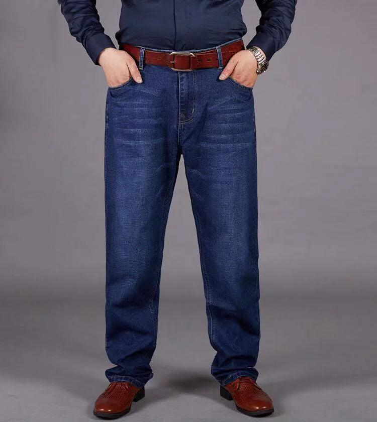 Übergroße Jeans für Herren 10XL (50 Zoll) – Stretchhose mit geradem Bein in Übergröße, Blau, große und große Streetwear, klassisches 5-Taschen-Design.