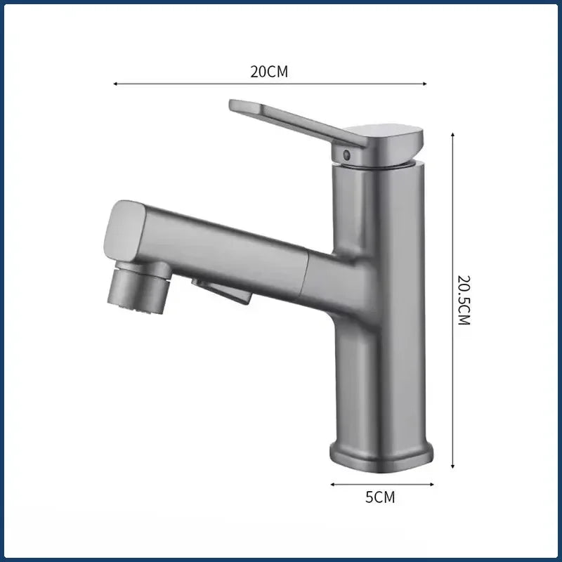 3 Function Stream Sprayer Hot Cold Brass Washbasin Faucet for Bathroom Single Handle Dual Hole Pull Out Basin Sink Mixer Tap