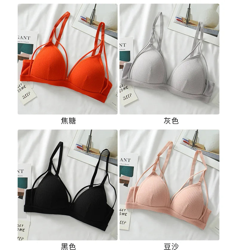 Sexy Women Bra Wire Free Brassiere Push Up Lingerie French Triangle Cup Bra Underwear Thread Top Female Intimates Bralette.