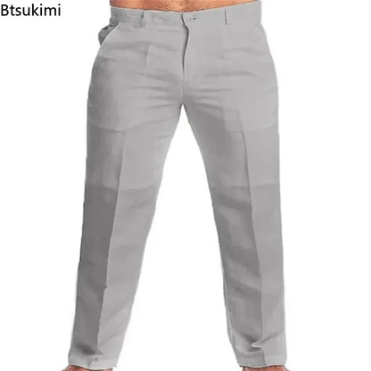 Neue Vintage männer Baumwolle Leinen Hosen Atmungsaktive Komfort Weiche Hosen Mode Lose Gerade Hosen Männer Solide Einfache Casual Hosen.