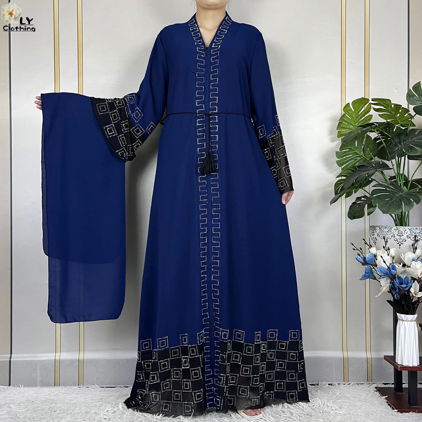 2024 For Women Elegant Dresses Dubai Party Outfits Long Sleeved Chiffon Dashiki Muslim Women Robe Open African Abaya Clothing.