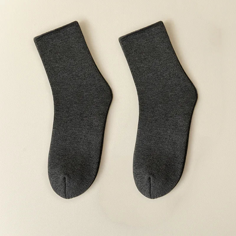 2 Pairs Men Winter Socks Warm Thicken Thermal Snow Boots Solid Color Floor Socks Soft Outdoor Anti-Cold Cashmere Socks.