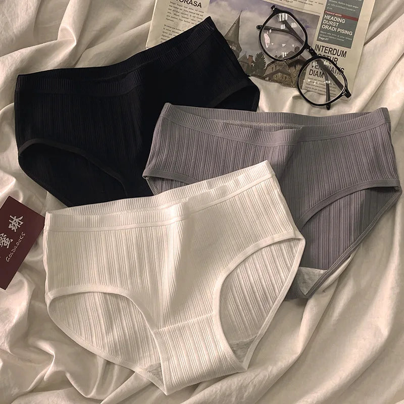 3PCS/Set Sports Style Cotton Women's Panties Girls' Underwear Breathable Mid Waist Shorts Sexy Lingerie Plus Size Solid Briefs.