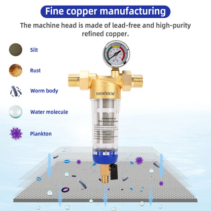 OSWNKW-05 Pre Filter Purifier Whole House Spin Down Sediment Water Filter Central Prefilter System Backwash Stainless Steel Mesh.