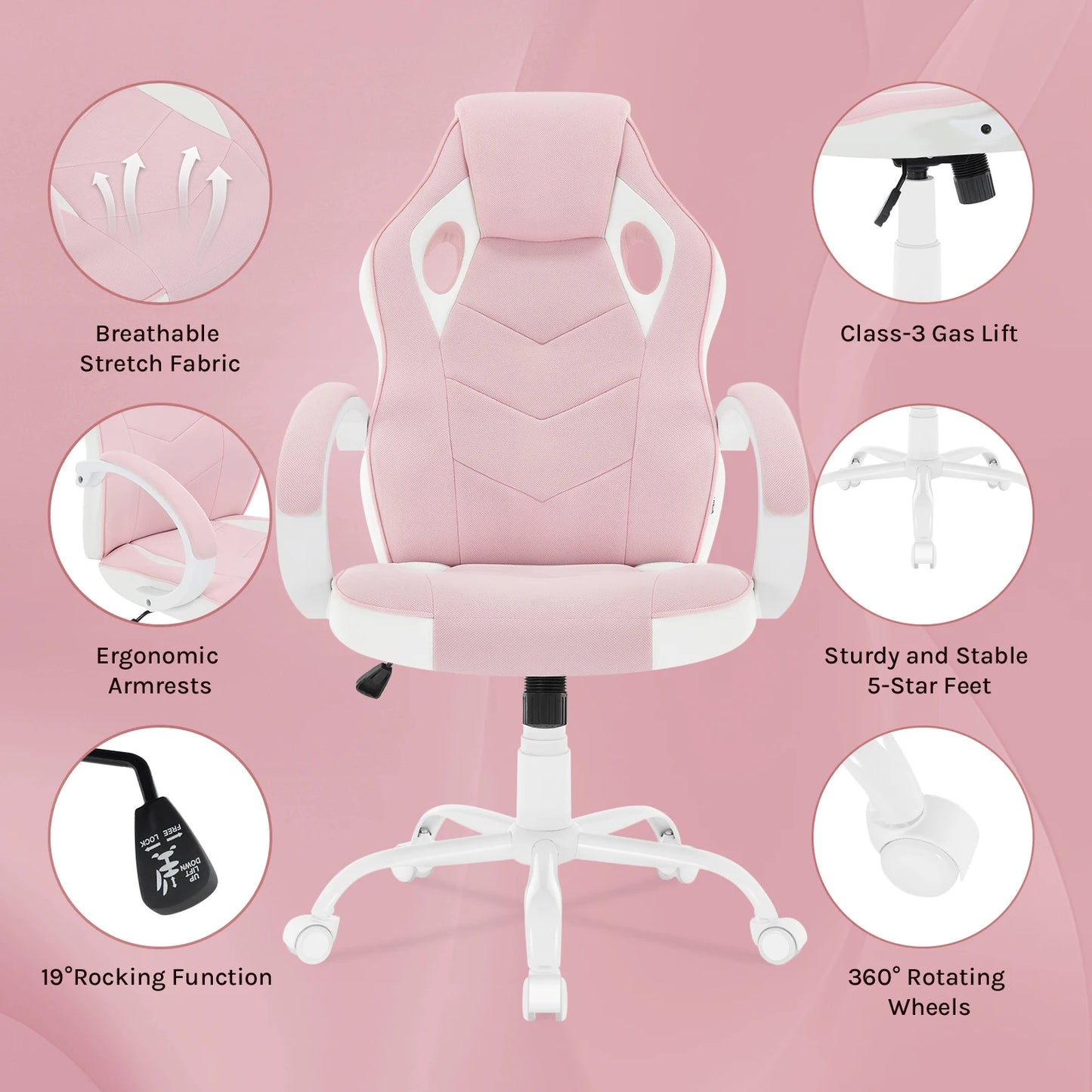 Ergonomisches Design, Gaming-Stuhl, Gamer-Sessel, Büro-Computerstuhl, Neigungsmechanismus, höhenverstellbar, 360° °   Drehbare hohe Rückenlehne