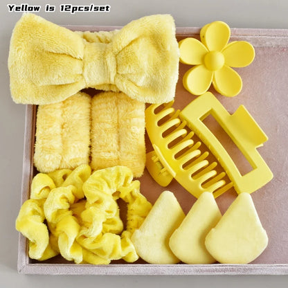 12PCS/SET Ladies multi-color Autumn and winter plush hair accessories set Daily SPA makeup face ultra-practical toiletry set Lad.