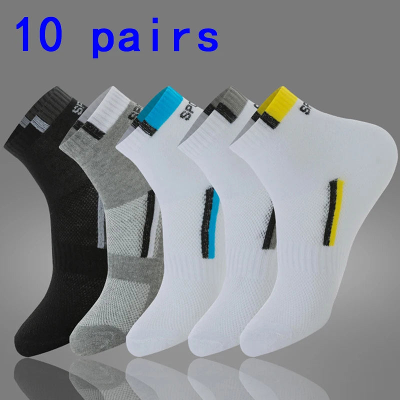 5 Pairs of Autumn and Winter MEN'S Sports Socks for Summer Leisure, Sweat Wicking, Lightweight and Breathable Basketball Socks