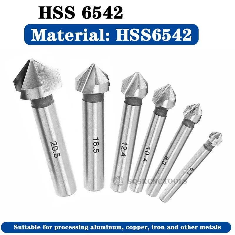 SLUGB 90 Grad 3-schneidiges HSS-Fasenfräser-Schaftfräser-Werkzeug für Holz, Stahl, Senker, Bohrer-Set, Elektrowerkzeug, fertig