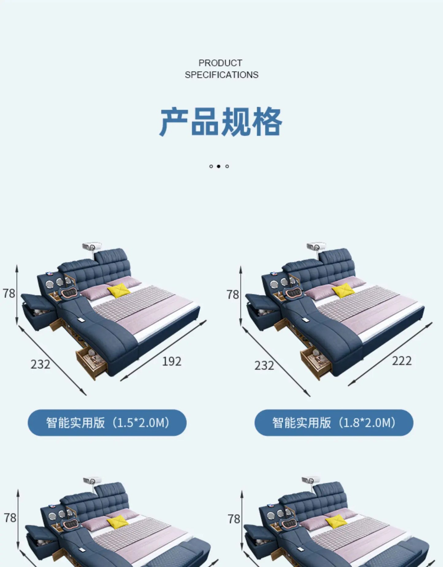 Nordic Smart Modulares Doppelbett Master Storage Luxus Designer Doppelbett Multifunktionale Leder Camas Ehe Möbel