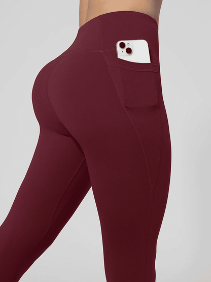 Nahtlose Damen-Leggings mit Taschen, einfarbig, hohe Taille, Po-Lifting-Strumpfhose, schlanke elastische Leggings, Sportbekleidung