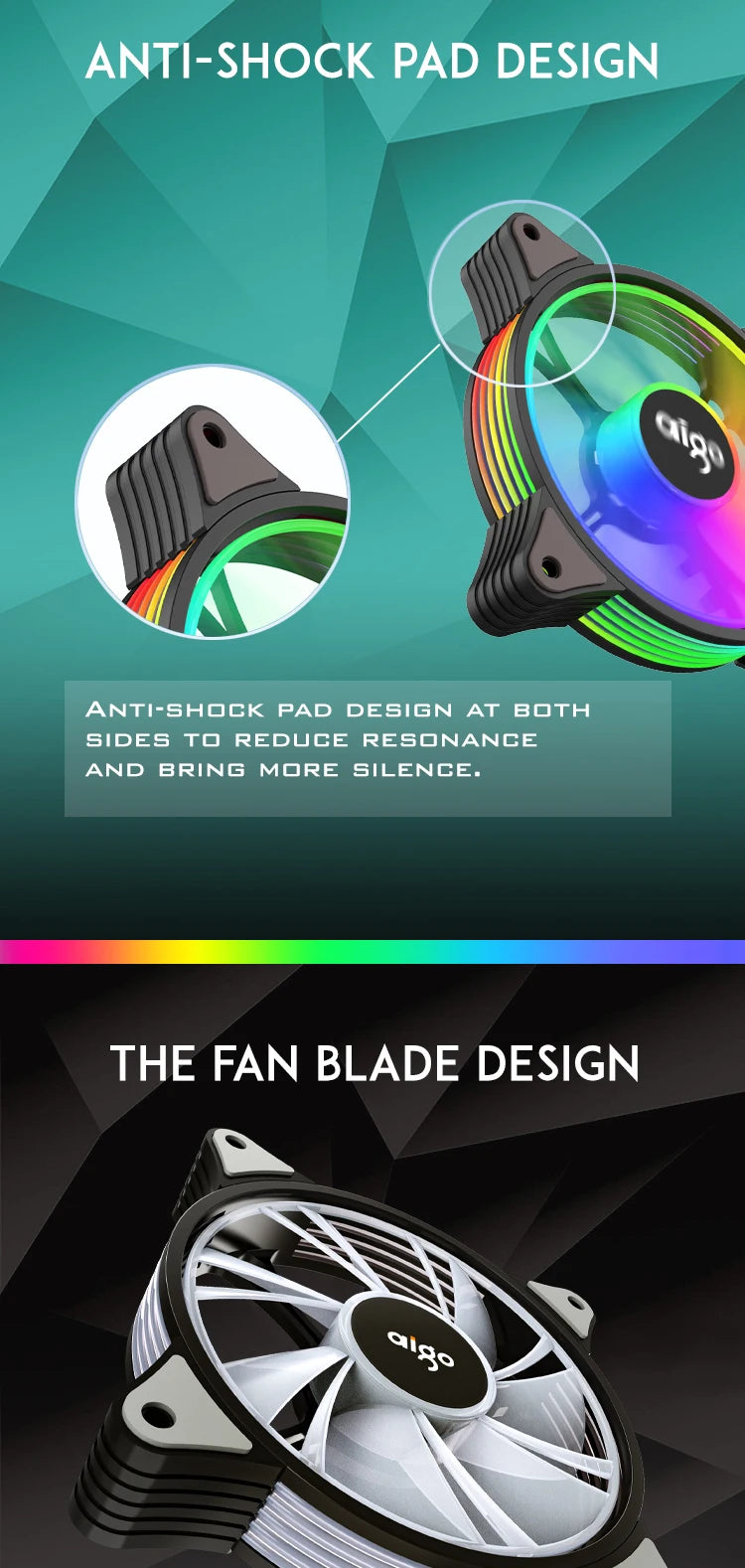 Aigo AR12 120mm PC Gamer Computer Case Fan RGB 12v Heatsink Aura Sync Cooler Argb Silent Controller Kit Fan Cooling Ventilador.