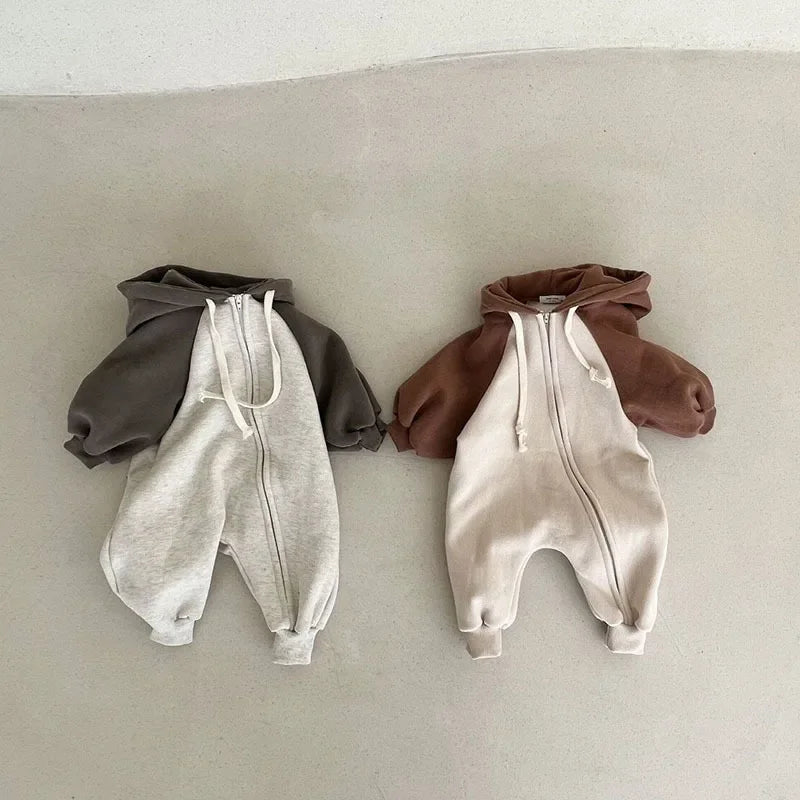 2025 Korea Baby Bodys Strampler Kleinkind Baby Mädchen Jungen Overall Frühling Herbst Mit Kapuze Overall Beiläufige Lose Krabbeln Anzug.